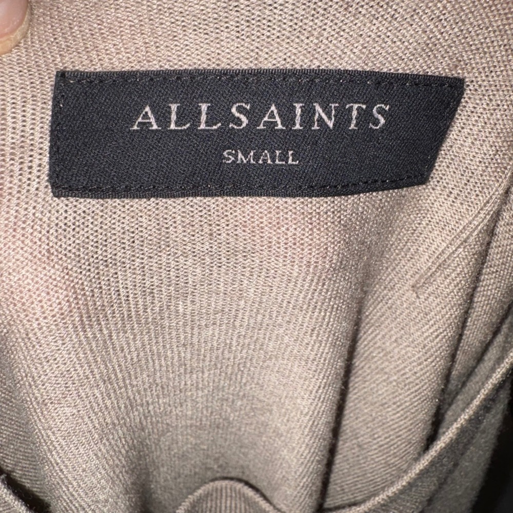 ALL‎ SAINTS Taupe Crew Neck Long Sleeve Sweater Lightweight - Picture 6 of 7
